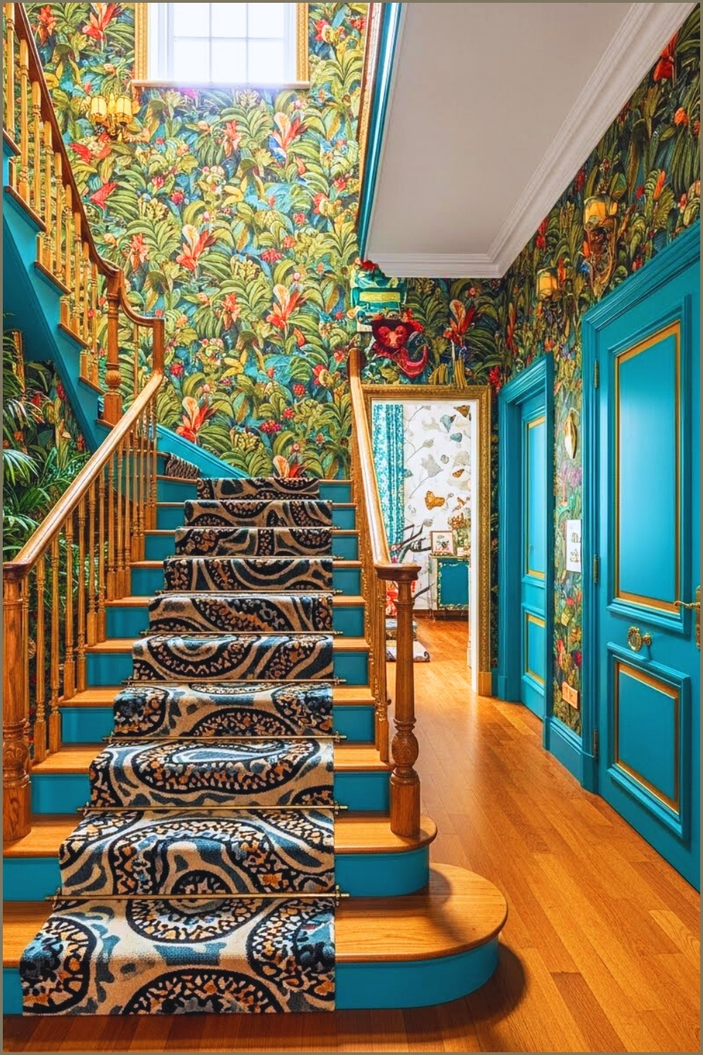 Dramatic Staircase With Eclectic Patterned Snake Like