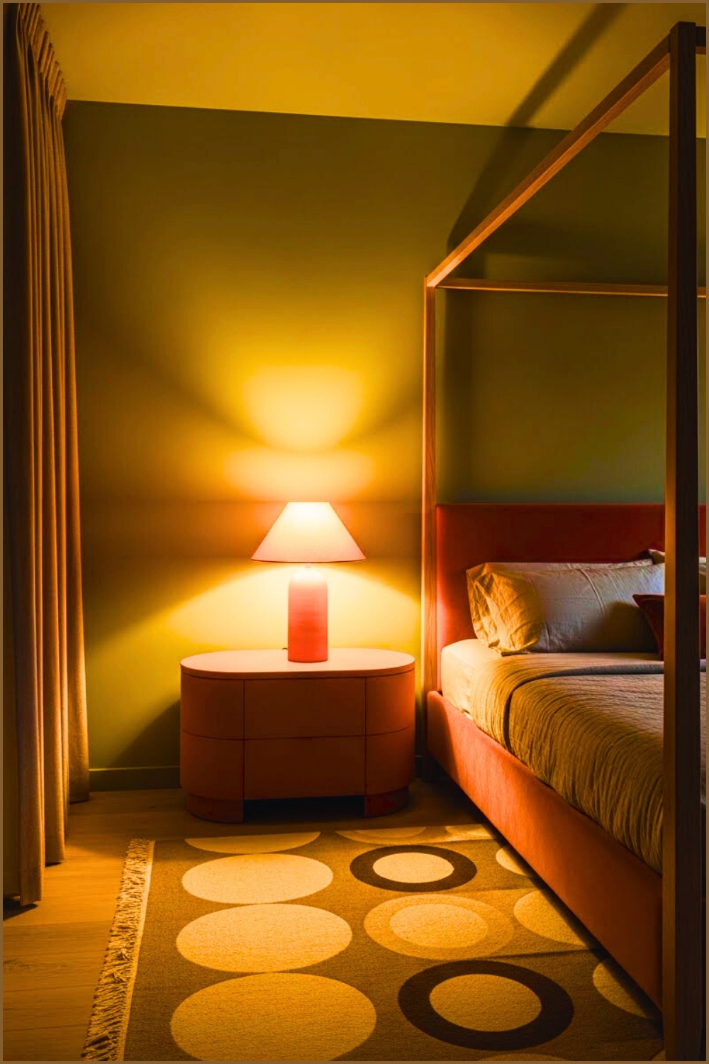 Earthy Modern Bedroom Olive Green Walls Terracotta