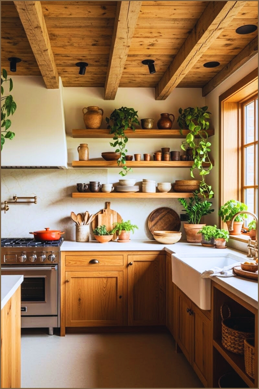 Earthy Rustic Kitchen Interior Natural Wood Cabinetry