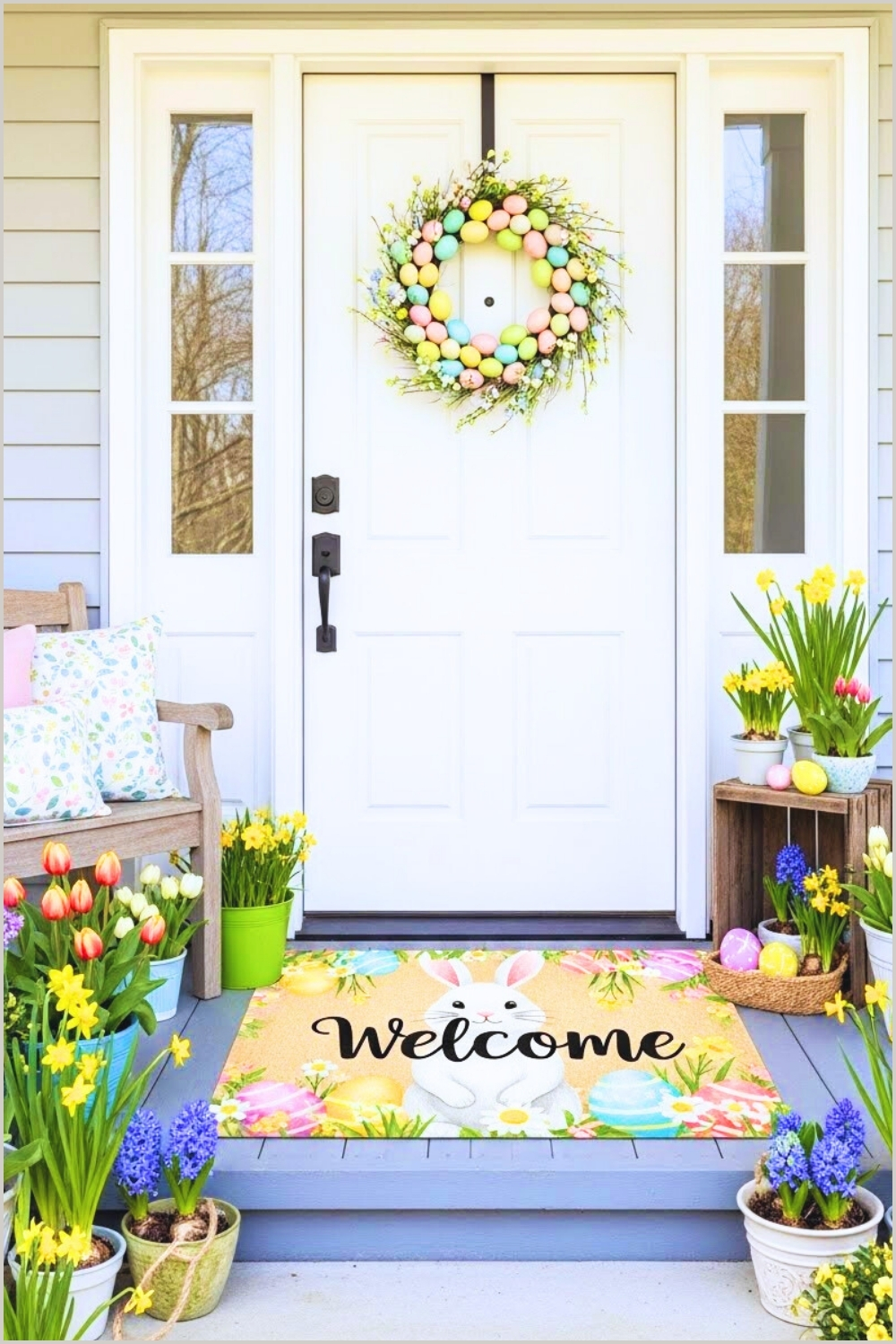 Easter Front Porch Decor, Cheerful Welcome Doormat