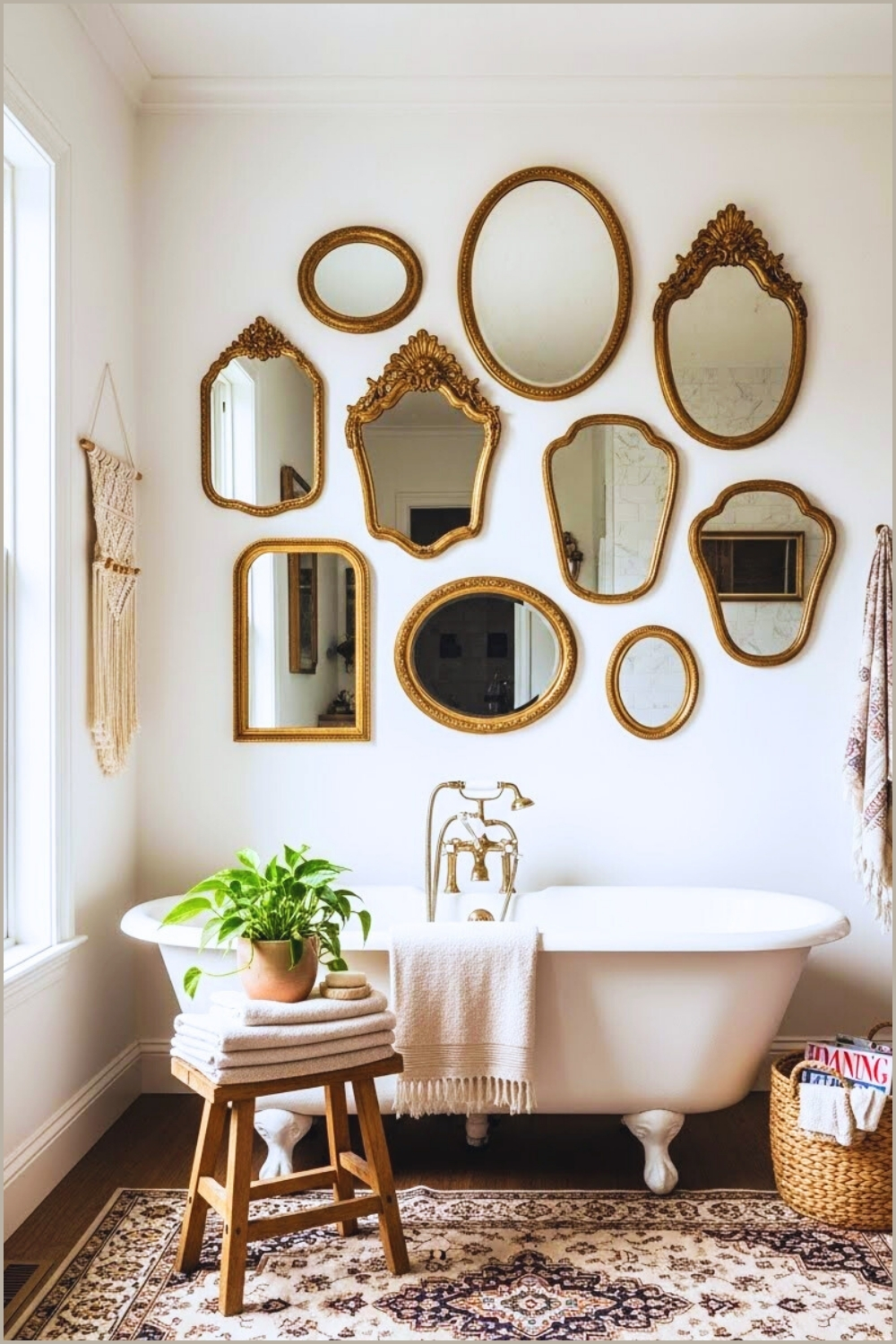 Eclectic Boho Bathroom With Gallery Wall Of Ornate Vintage