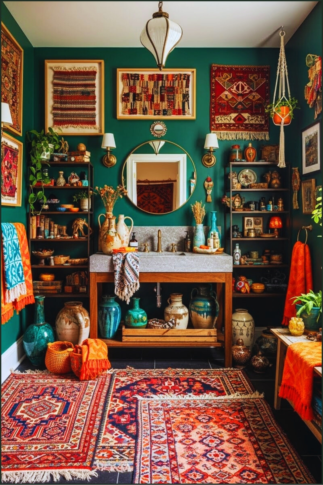 Eclectic Maximalist Boho Bathroom With Deep