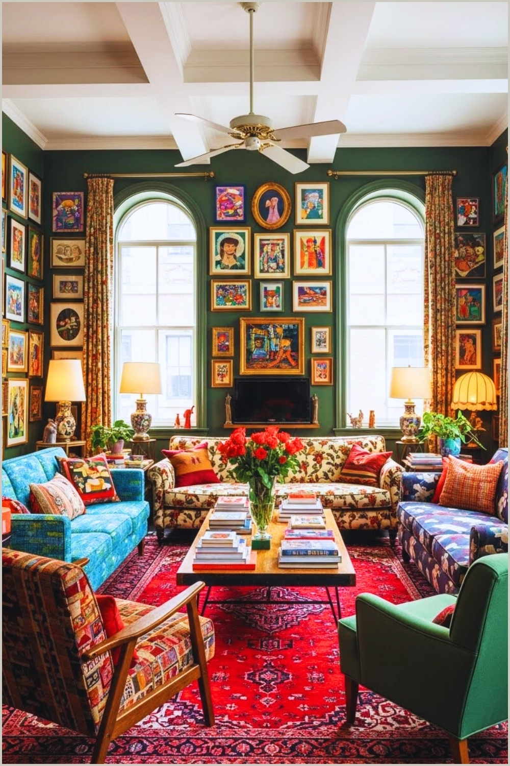 Eclectic Maximalist Living Room With A Vibrant