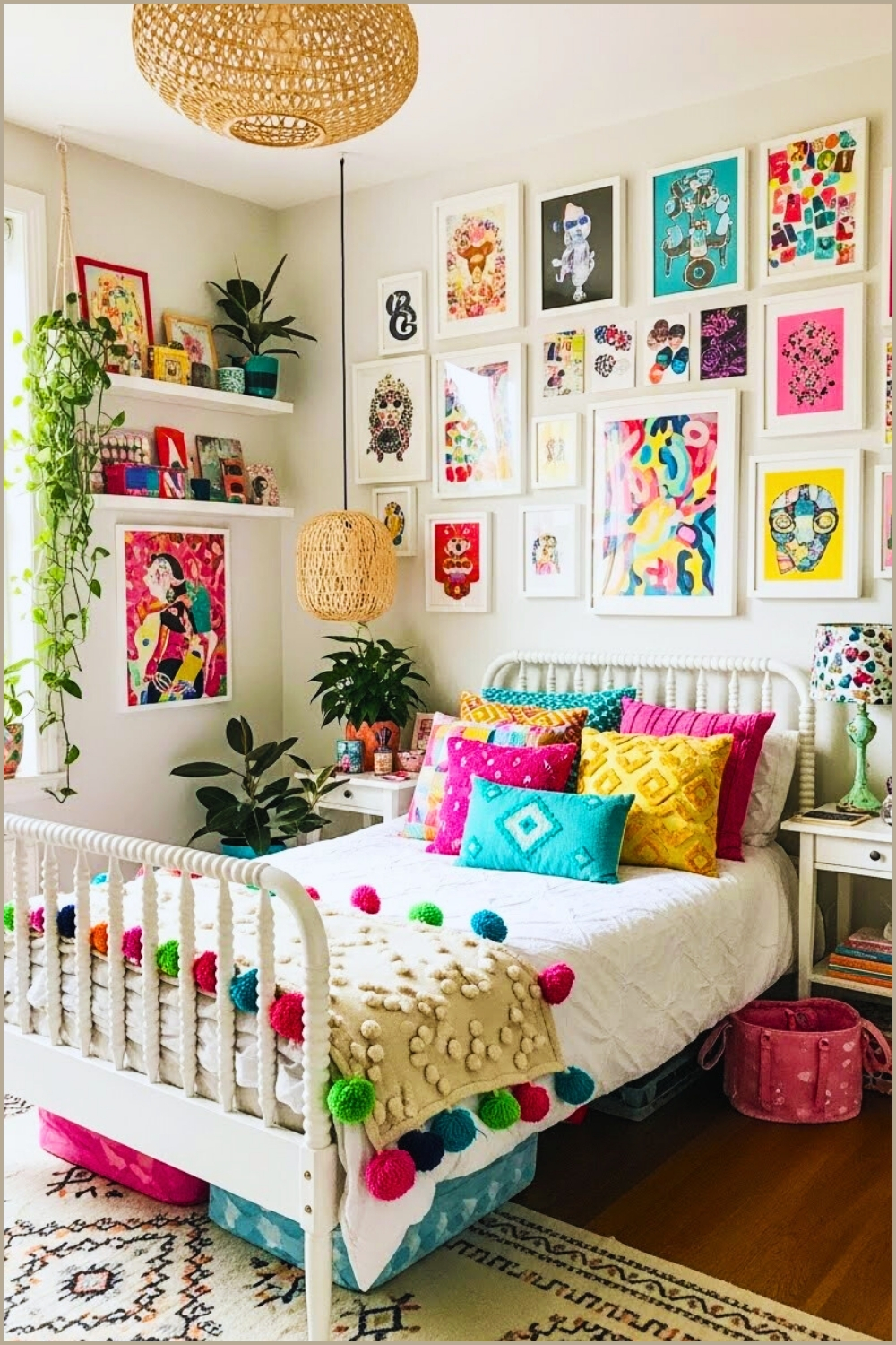 Eclectic Teen Bedroom With Colorful Wall Art Gallery