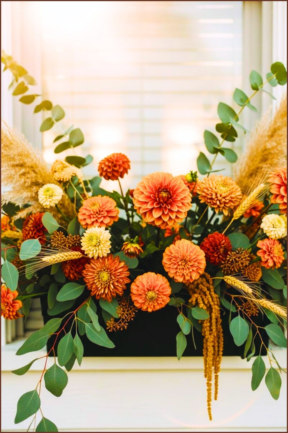Elegant Autumn Window Box Arrangement Featuring Rust
