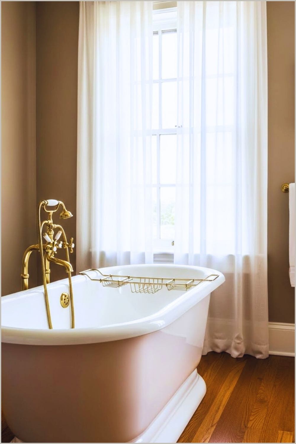 Elegant Bathroom With Freestanding White Bathtub