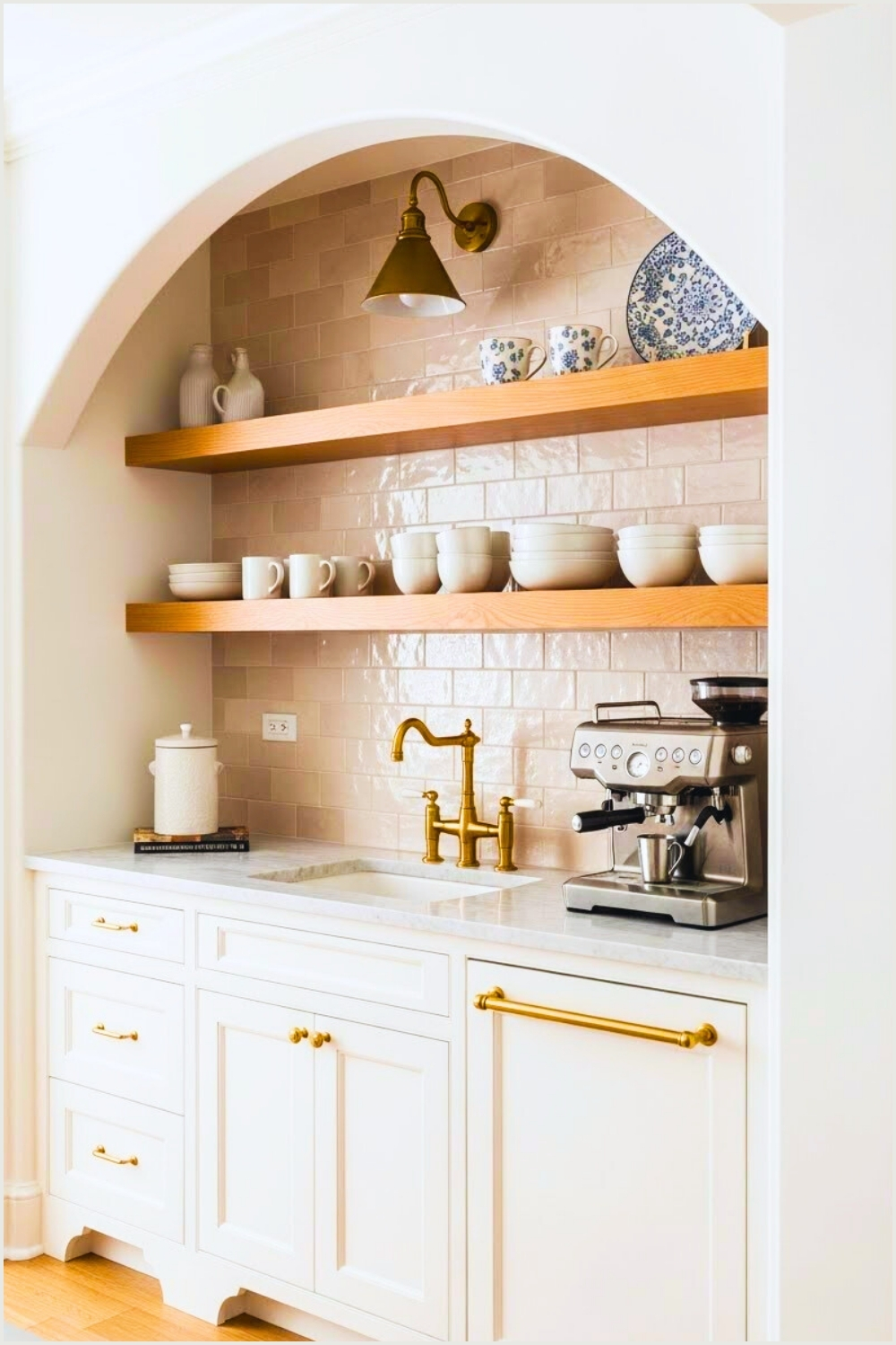 Elegant Built-in Kitchen Coffee Bar With Soft White Cabinetry