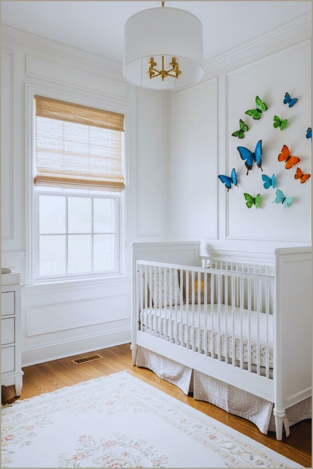 Elegant Butterfly Themed Nursery With Classic White Paneled