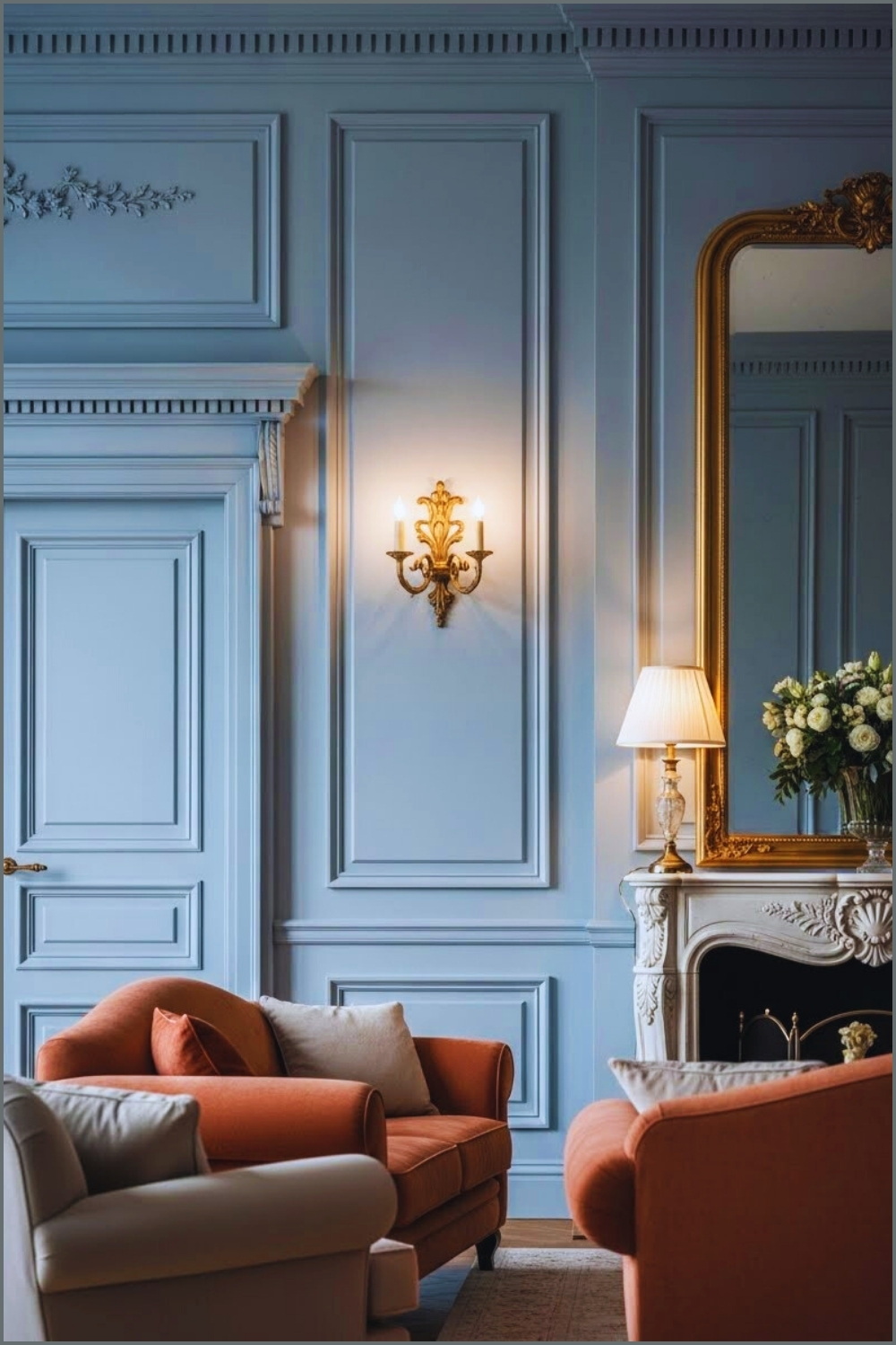 Elegant Classic Living Room With Tall Paneled Walls