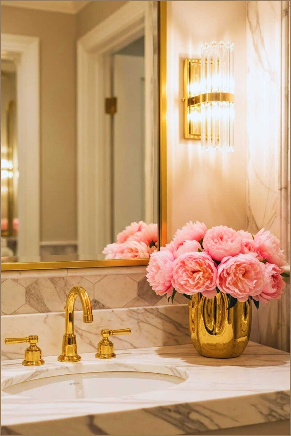 Elegant Glam Powder Room Close-up, Luxurious Marble