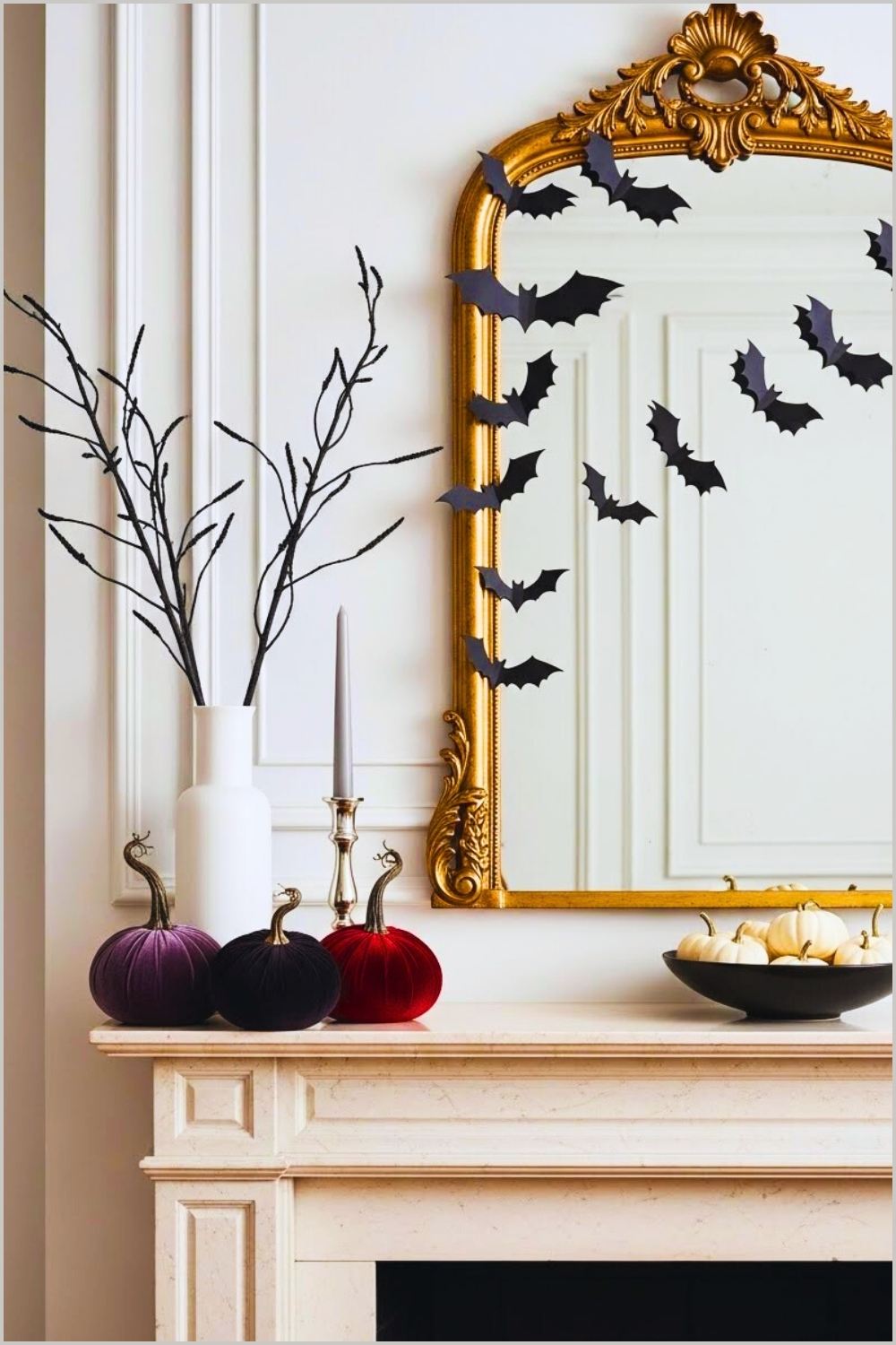 Elegant Halloween Mantel Decor Featuring An Ornate