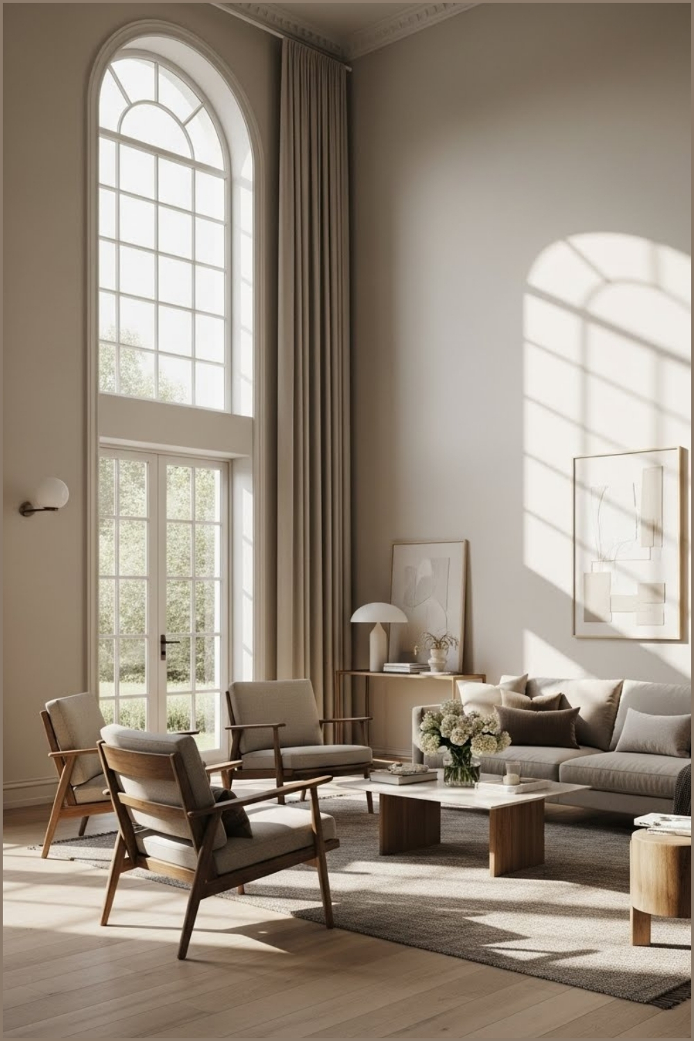 Elegant High Ceiling Living Room With A Dramatic