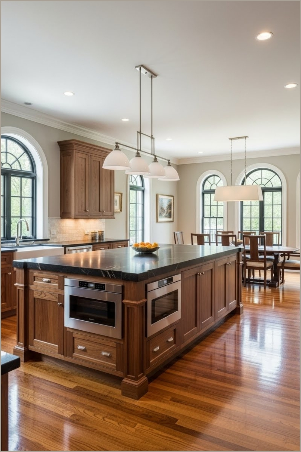 Elegant High End Kitchen With Rich Walnut Wood Cabinetry