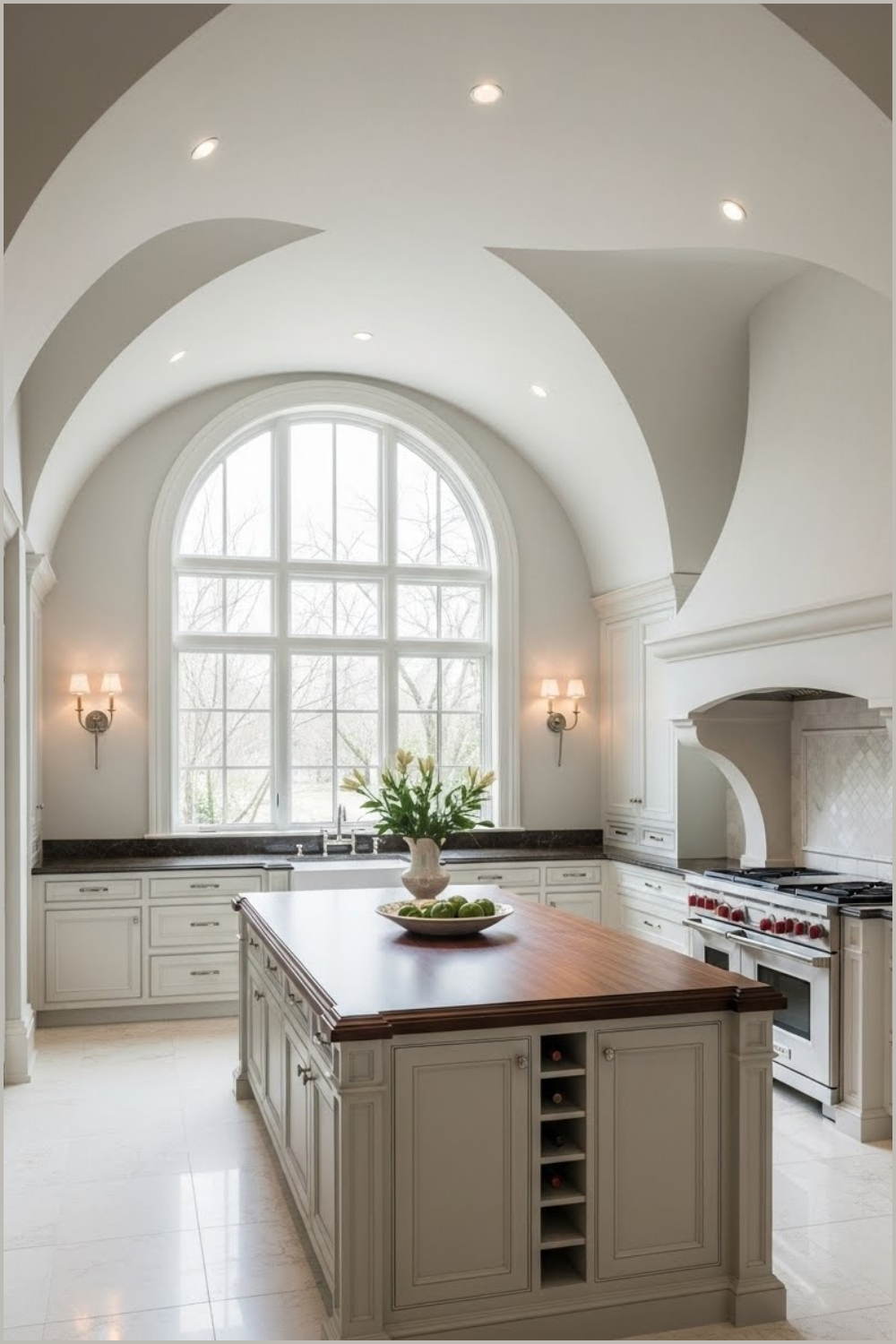 Elegant Luxury Kitchen With A Dramatic Arched Barrel Ceiling
