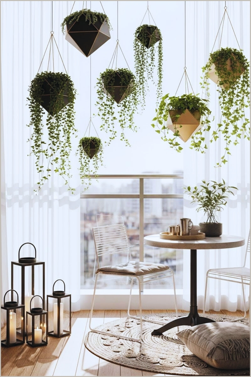 Elegant Modern Balcony With Geometric Hanging Planters