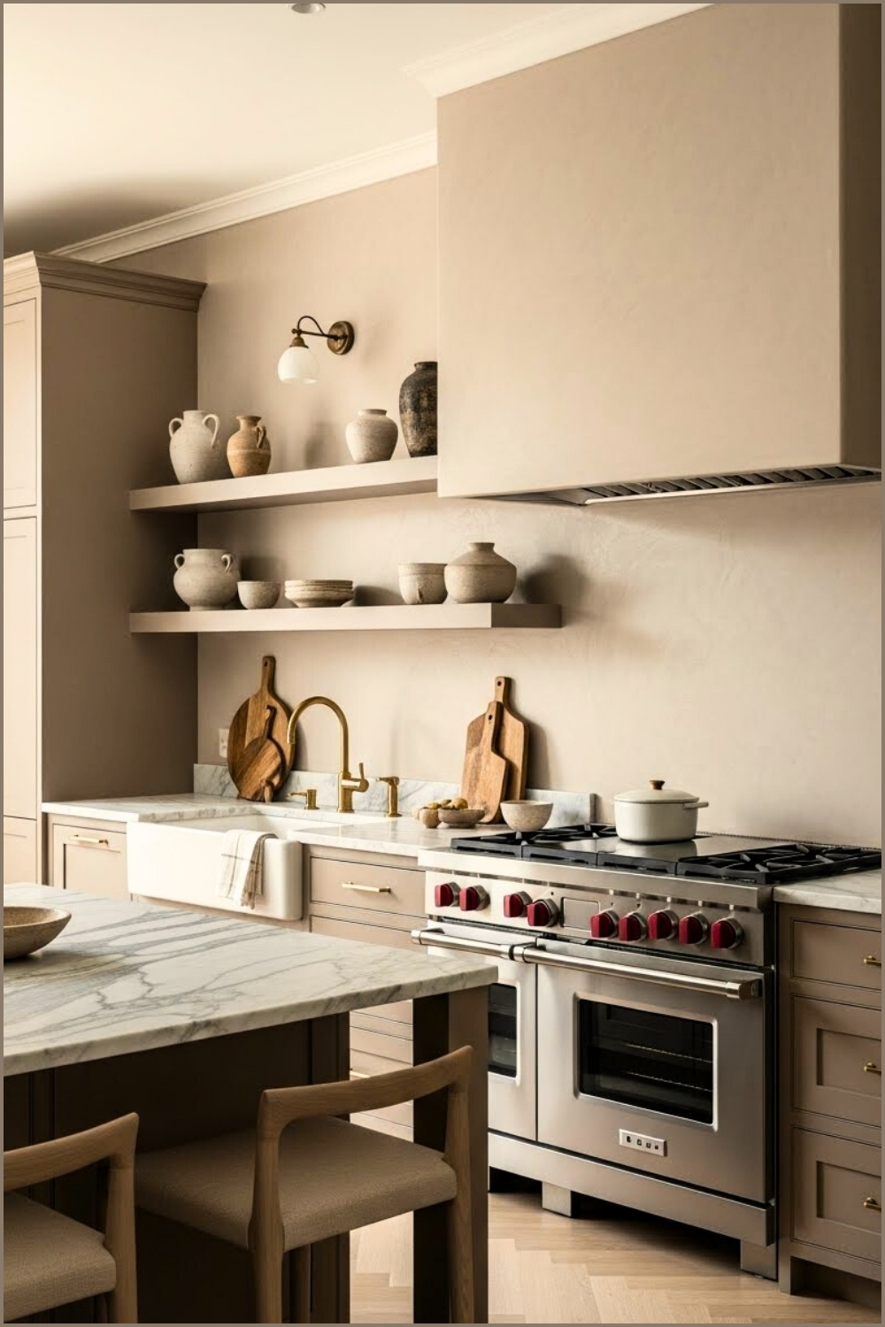 Elegant Modern Kitchen In Warm Taupe Tones Textured Plaster