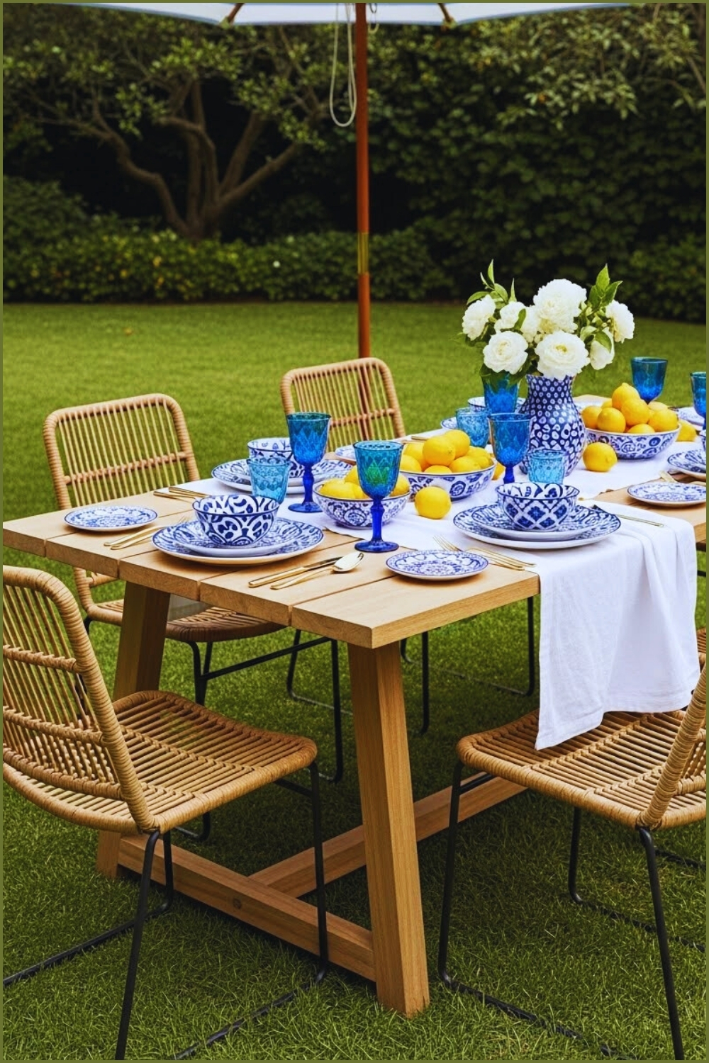 Elegant Outdoor Summer Tablescape On A Lush Green Lawn