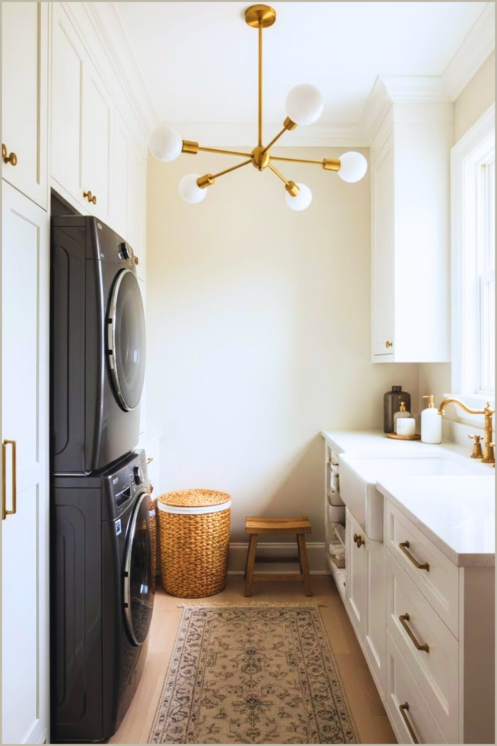 Elegant Small Laundry Room Interior Narrow Space With Stacked