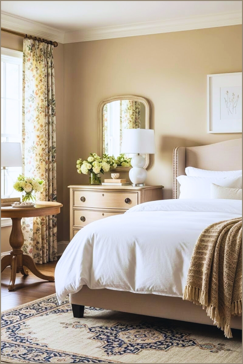 Elegant Spring Bedroom With Warm Beige Walls And Timeless