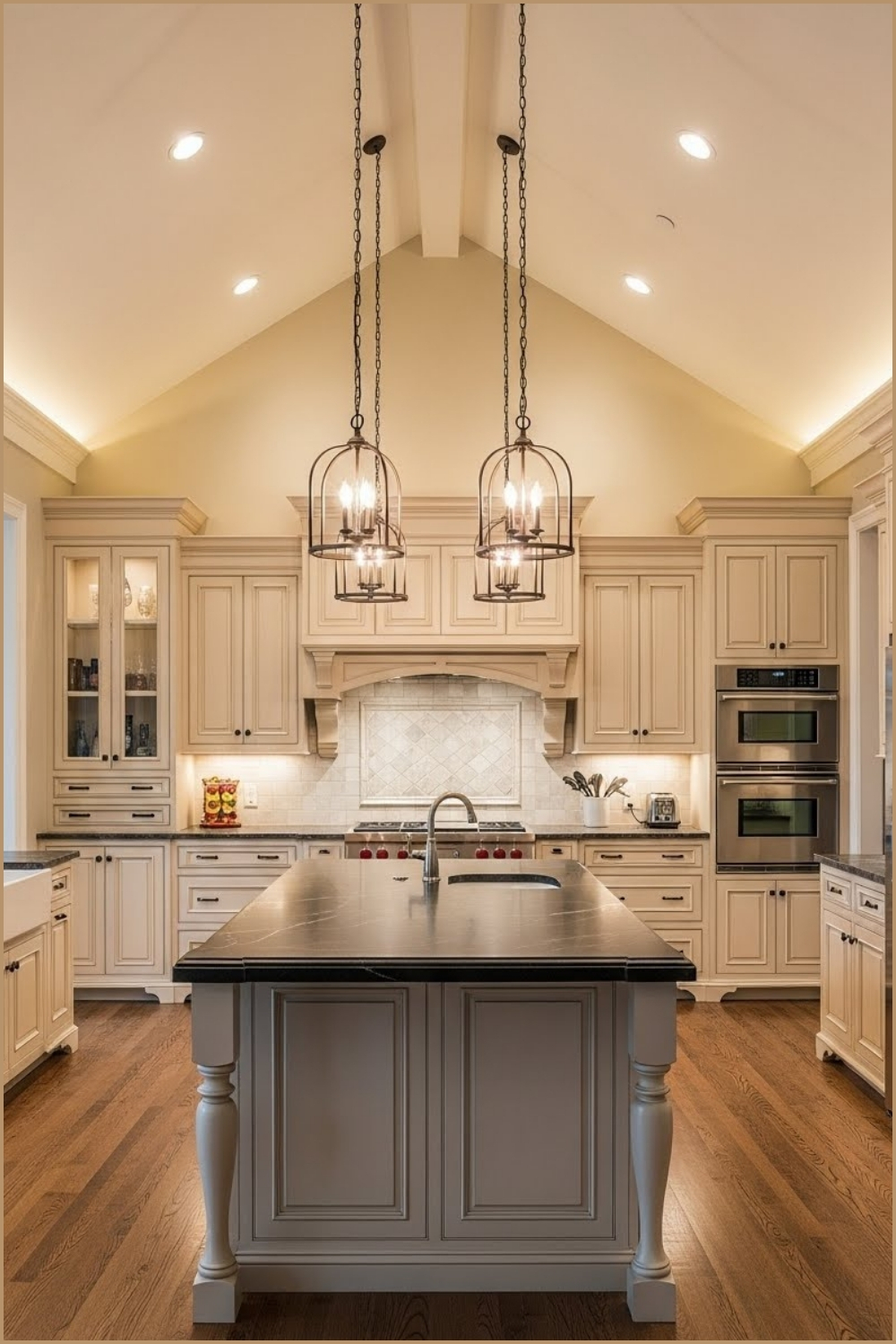 Elegant Traditional Kitchen With A High Vaulted Ceiling