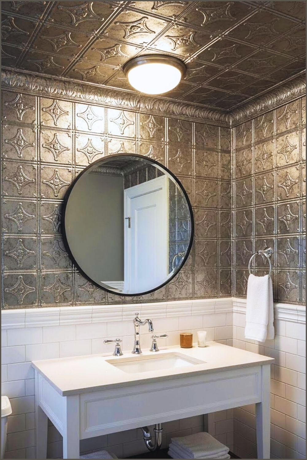 Elegant Vintage Inspired Bathroom With An Embossed