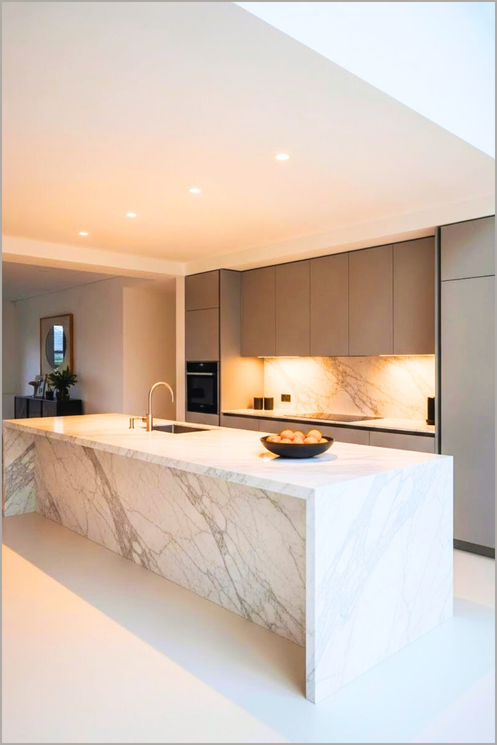 Extra-large White Marble Waterfall Kitchen Island Seamless Stone Edges