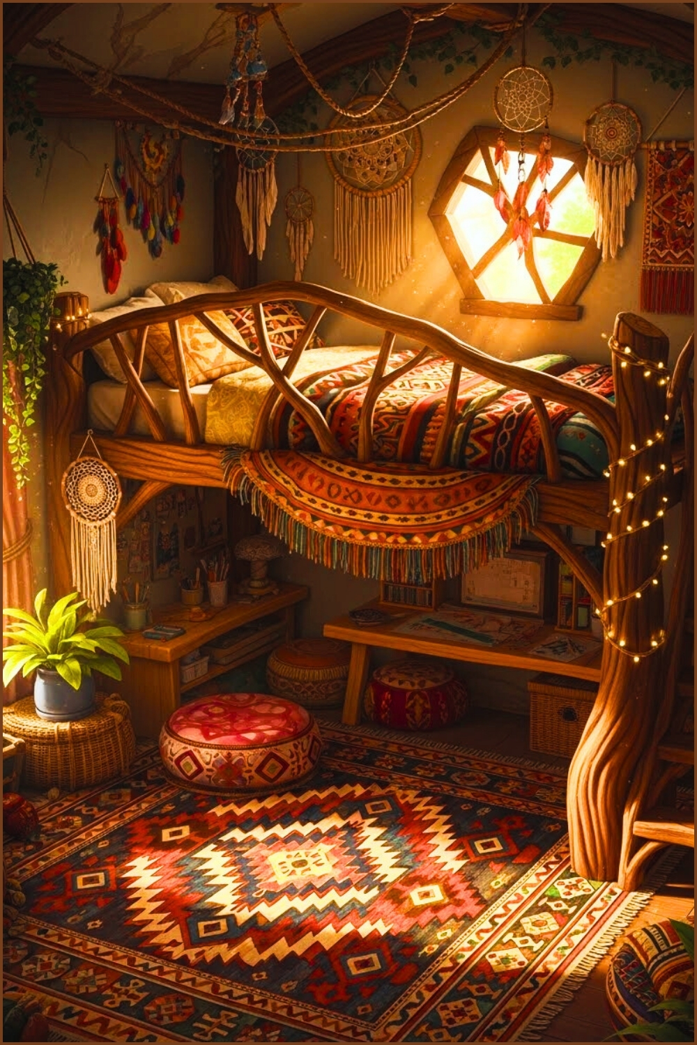 Fairytale Boho Bedroom With Loft Bed, Organic Twisted