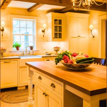 Farmhouse Kitchen Design With Exposed Ceiling Beams