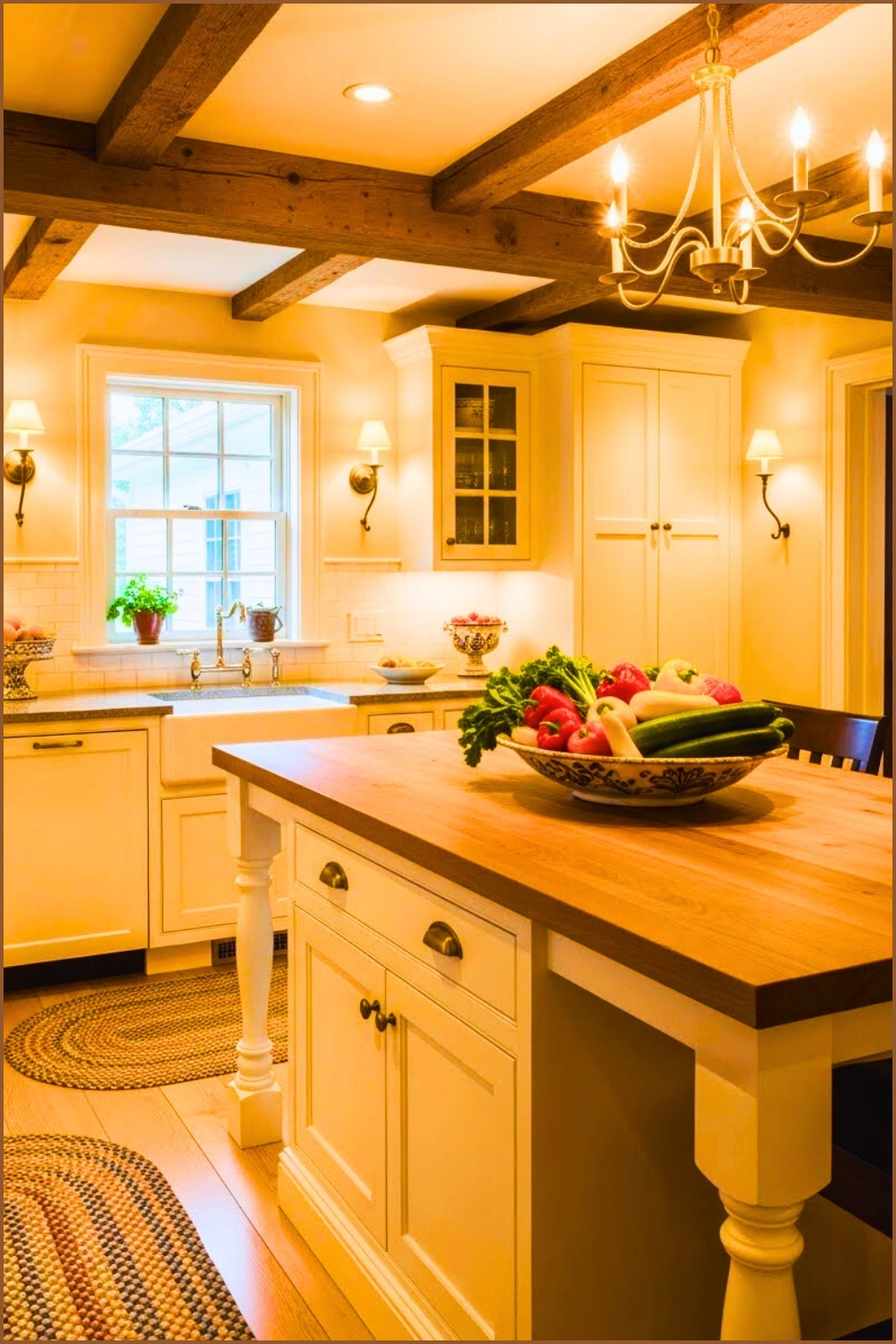 Farmhouse Kitchen Design With Exposed Ceiling Beams