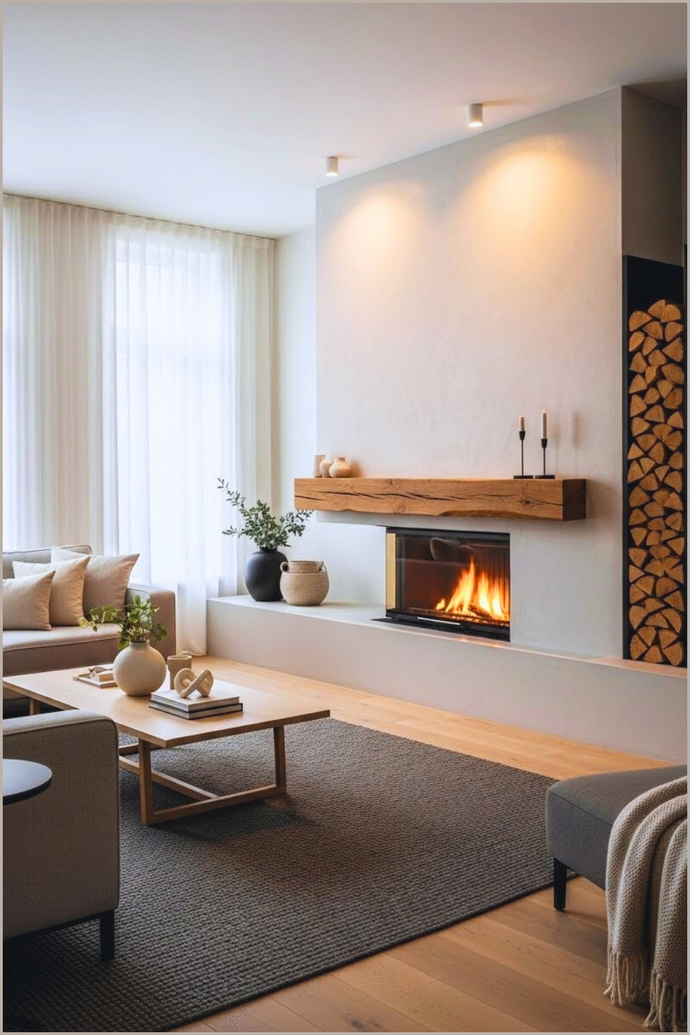 Floating Linear Fireplace Long Horizontal Firebox