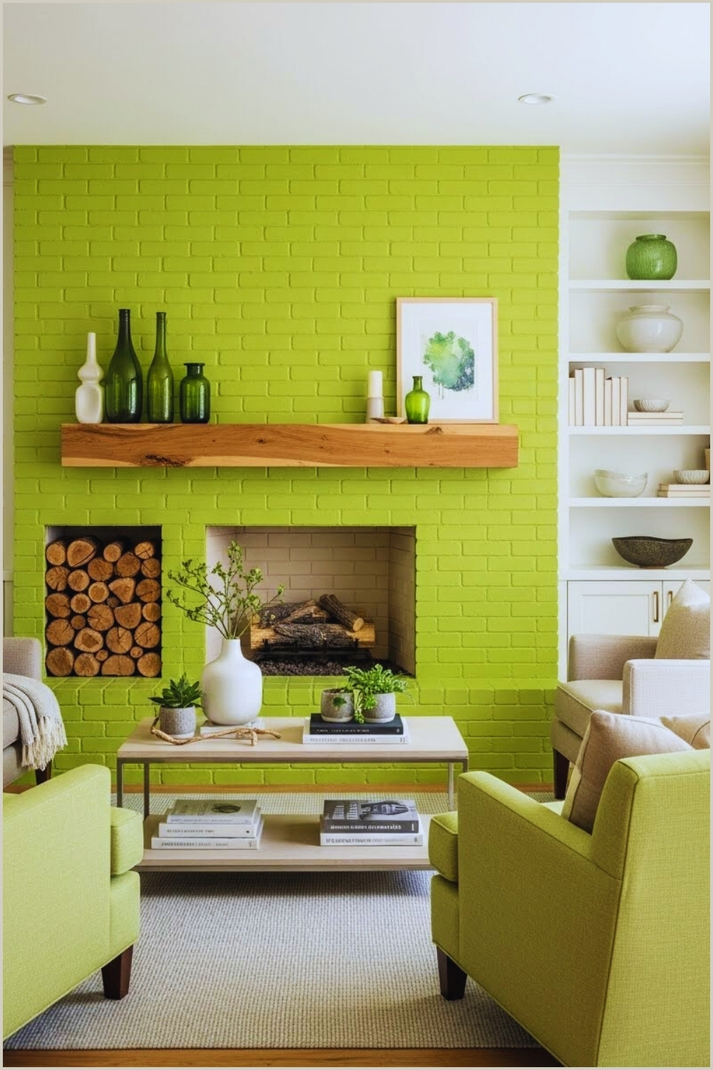 Fresh Modern Living Room With A Lime Green Painted