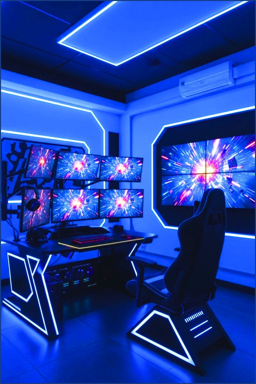 Futuristic Gaming Room, Glowing Blue Led Lighting