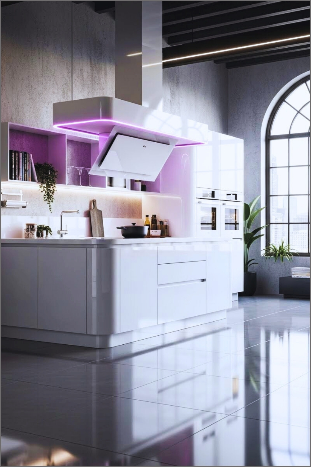 Futuristic Modern Kitchen Interior Sleek White High Gloss