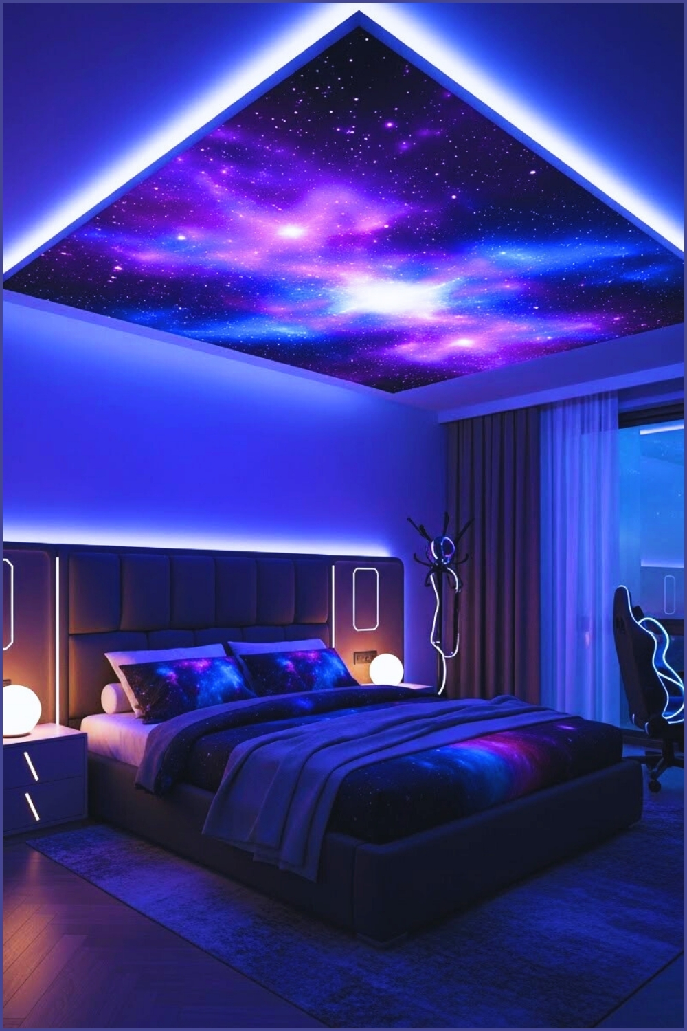 Galaxy Themed Gaming Bedroom Cosmic Starfield Led Ceiling