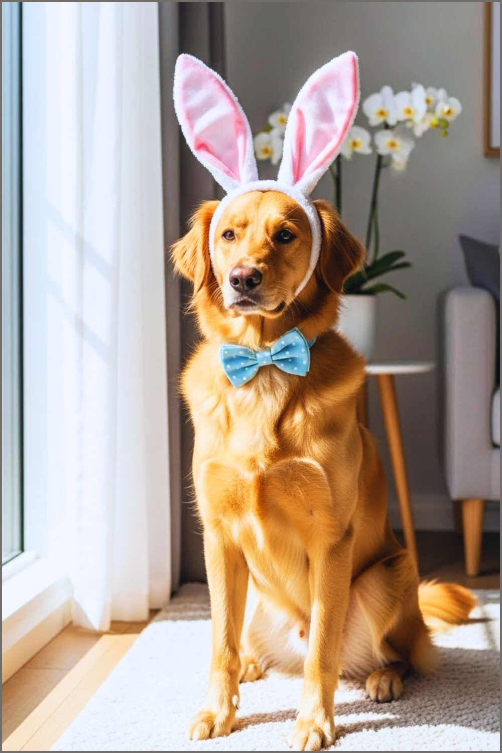 Golden Fur Dog Sitting Indoors By A Window