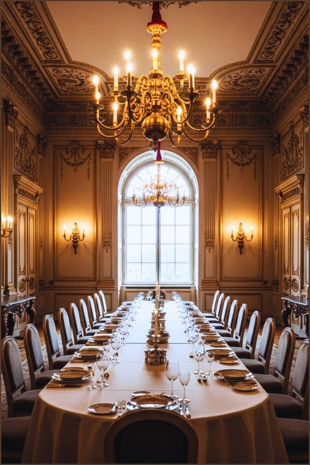 Grand Classical Dining Room Interior Long Formal Banquet Table