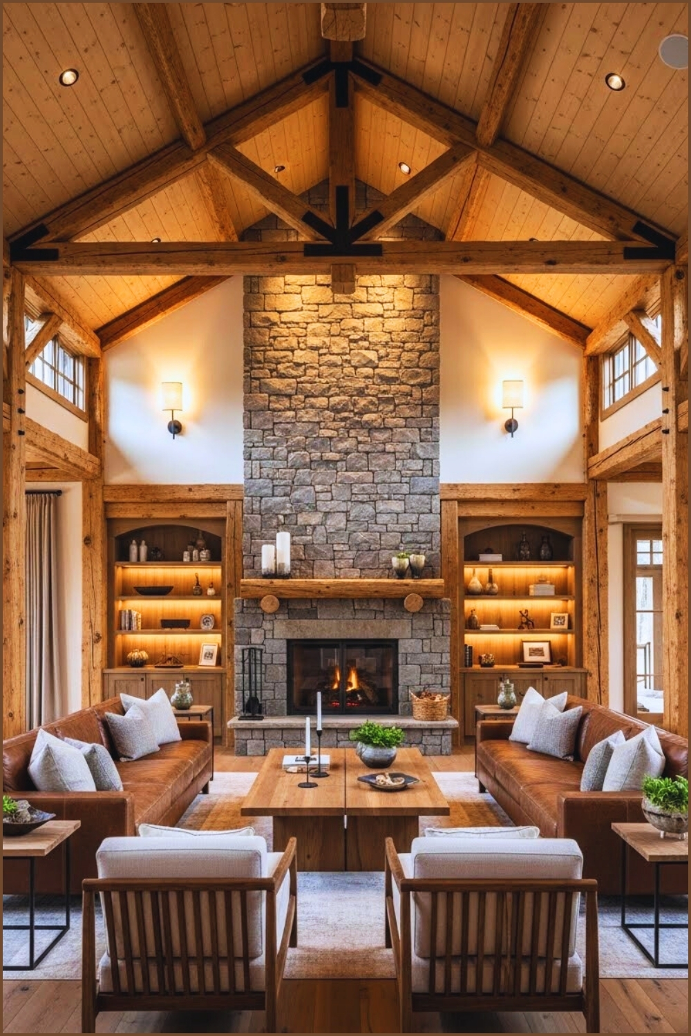 Grand Rustic Luxury Lodge Living Room With Dramatic