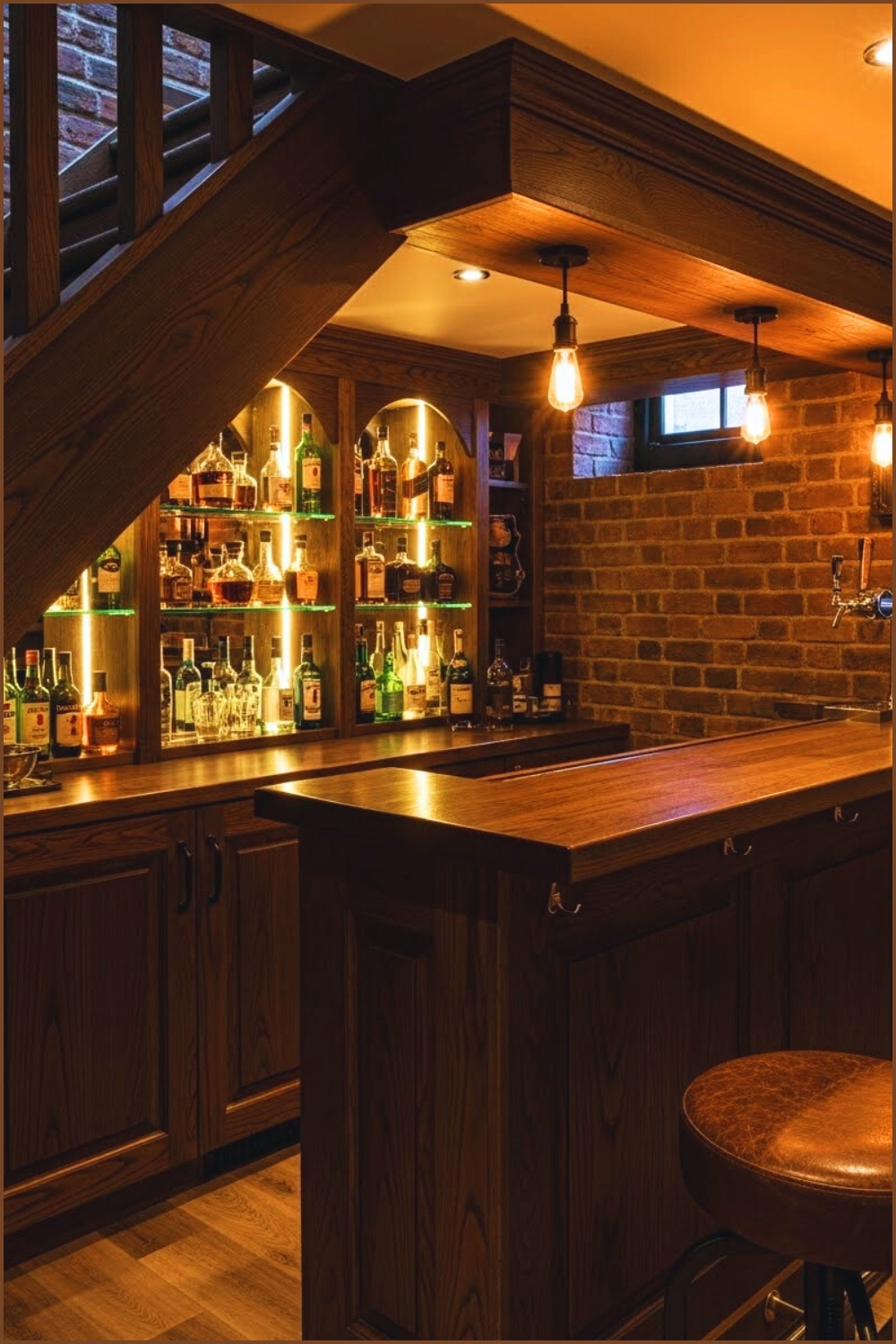 Hidden Basement Bar Built Under Staircase Dark Stained