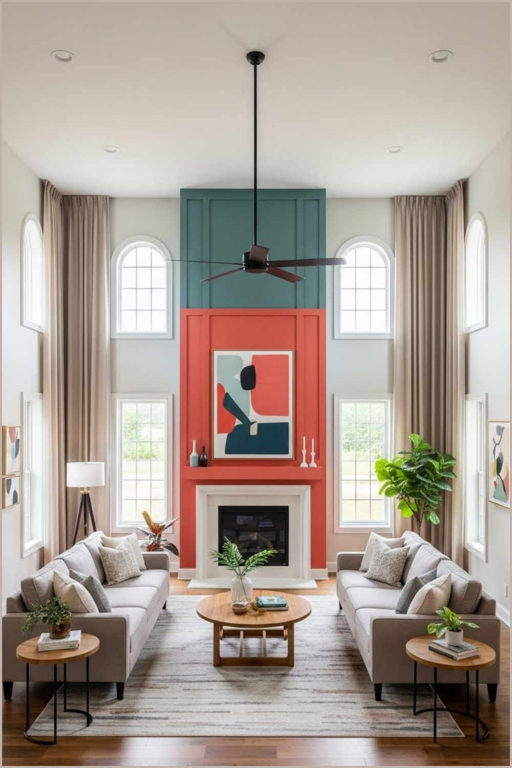 High Ceiling Modern Living Room With Vaulted Ceiling