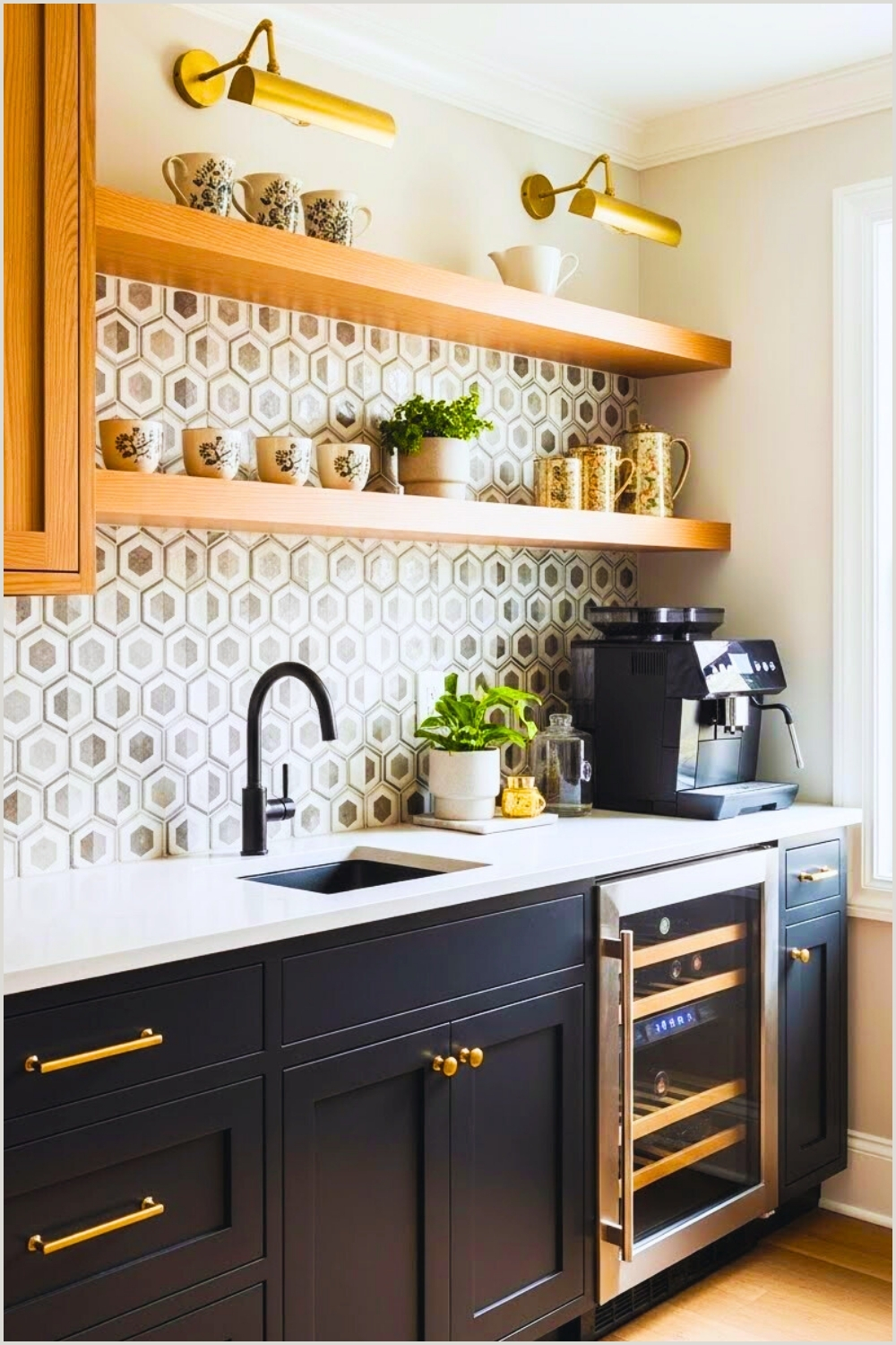 High End Modern Coffee Bar Built Into Kitchen Cabinetry