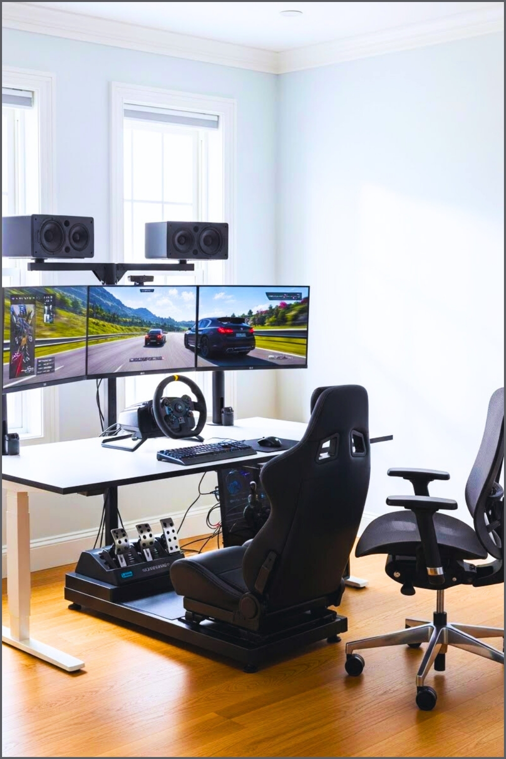 High-end Gaming Workstation Setup, Triple Monitor Curved Screens
