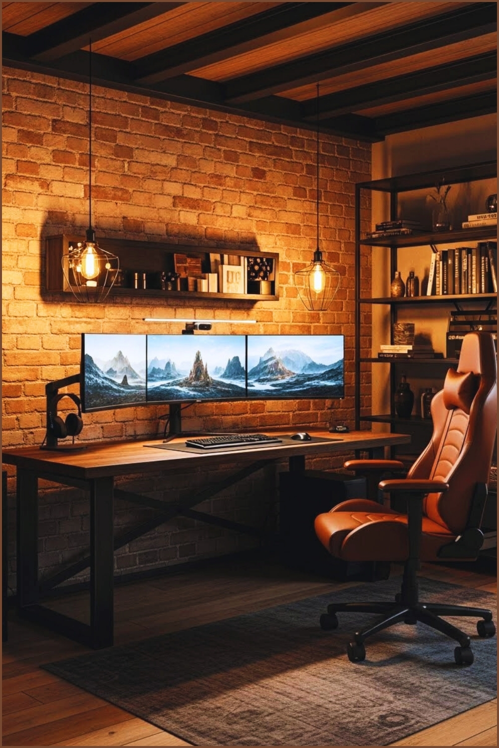 Industrial Modern Gaming Workspace Exposed Brick Walls