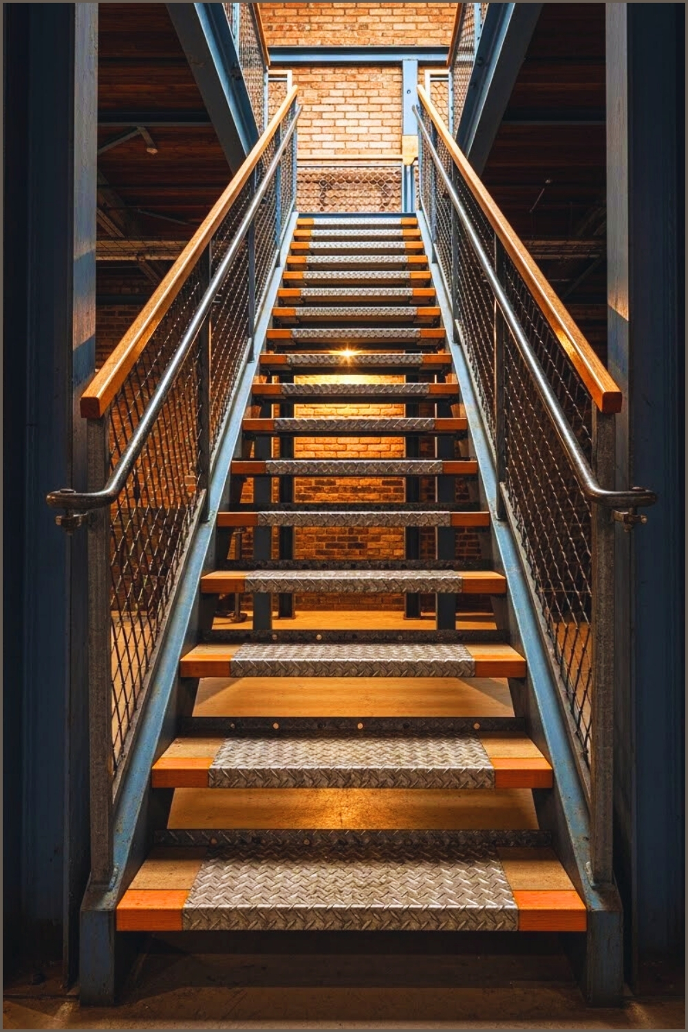 Industrial Staircase With Open Metal Steps Diamond Plate Steel Treads
