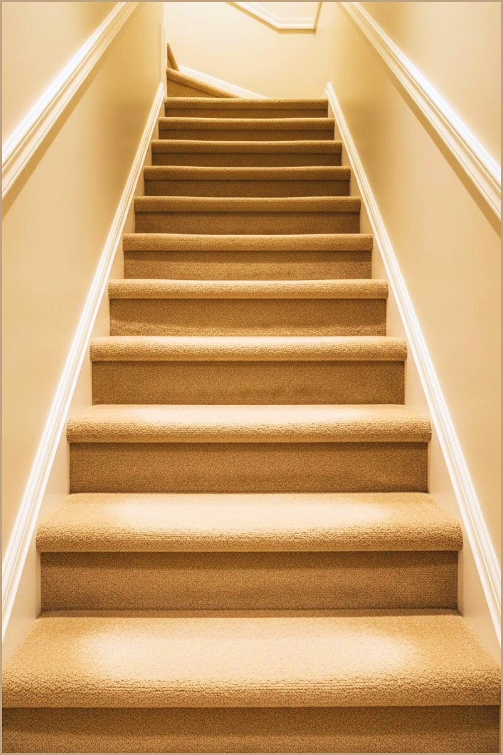 Interior Staircase Fully Covered In Plush Beige Carpet