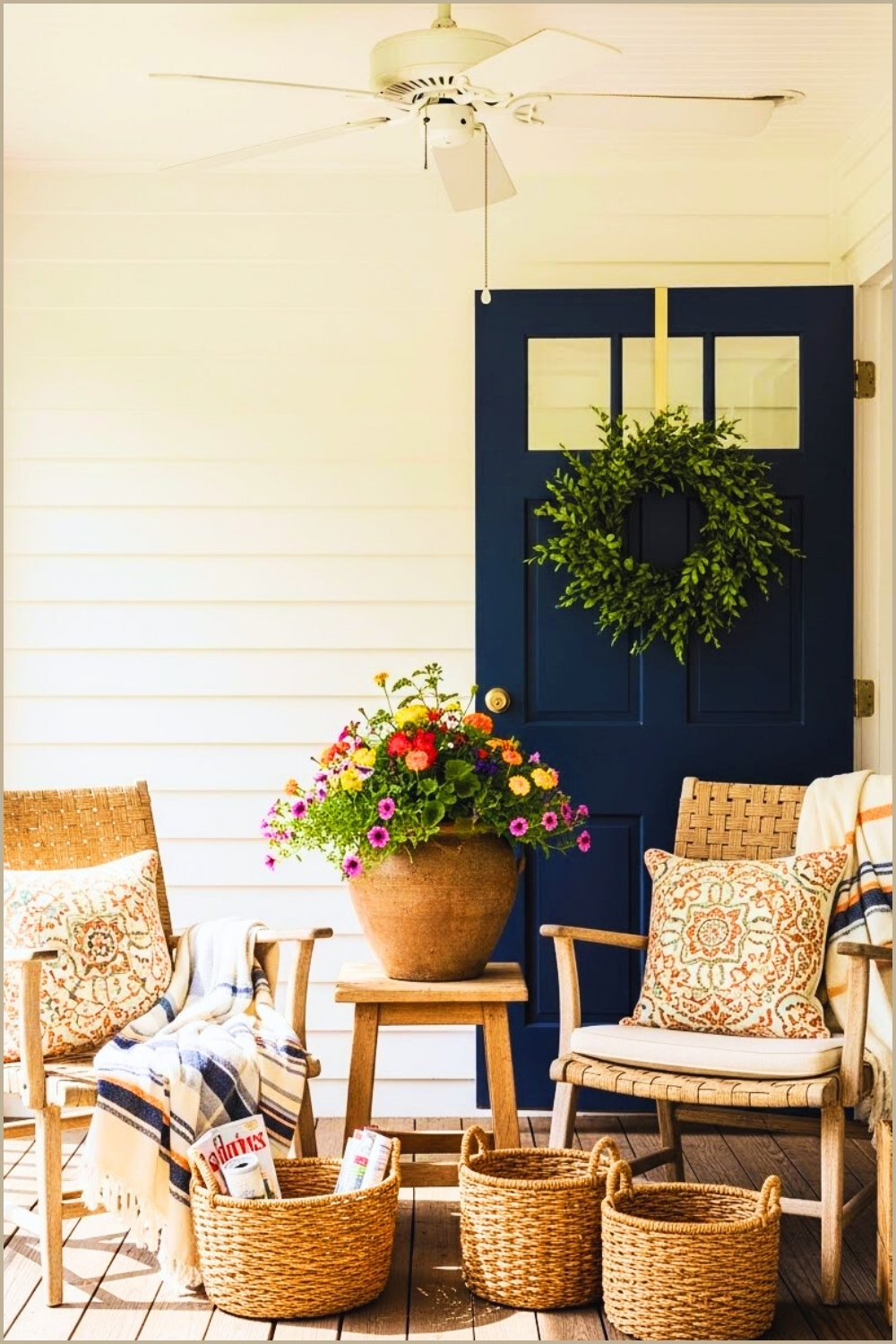Inviting Porch Lounge With Woven Wicker Chairs