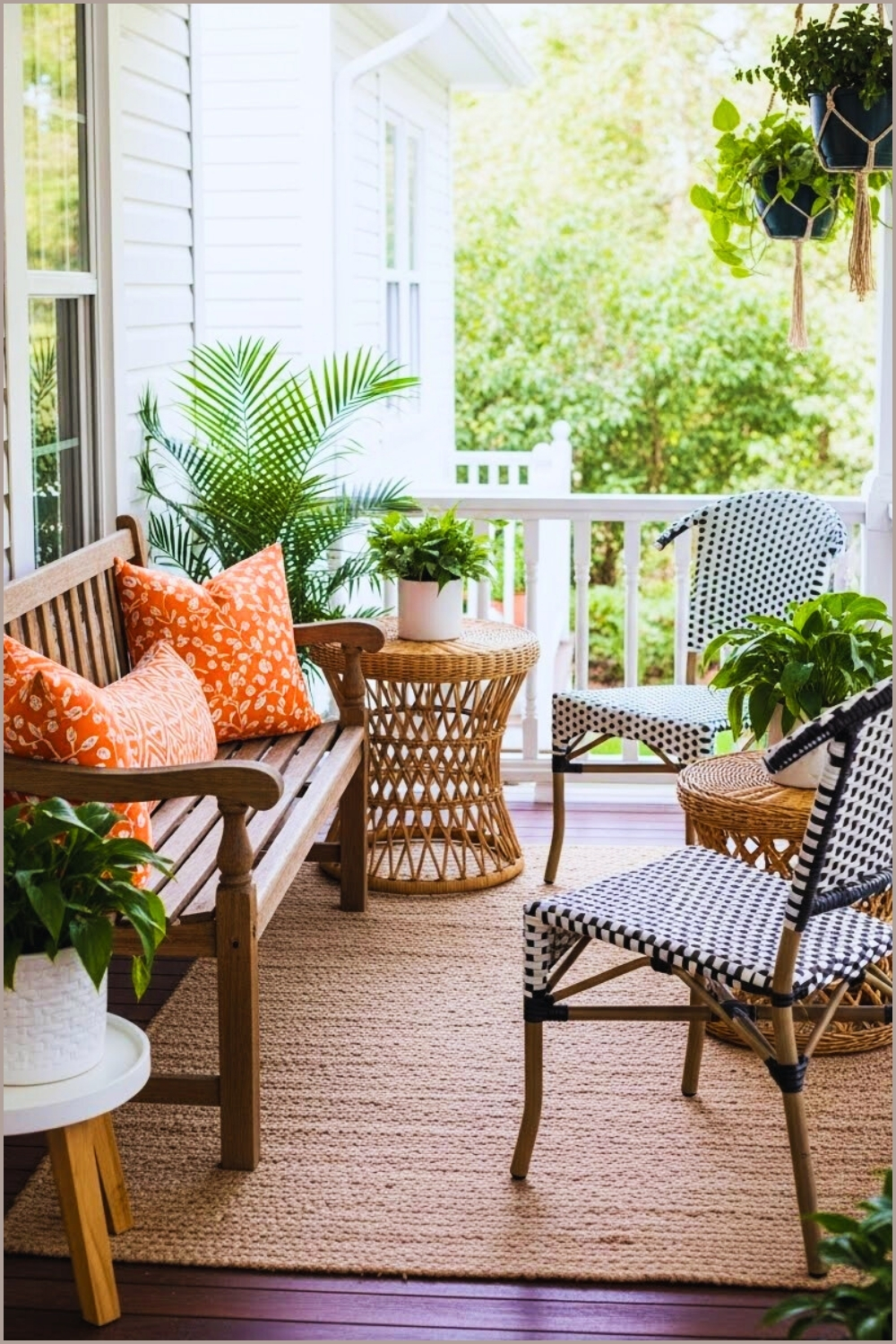 Inviting Small Porch Seating Nook With Mix And Match Chairs