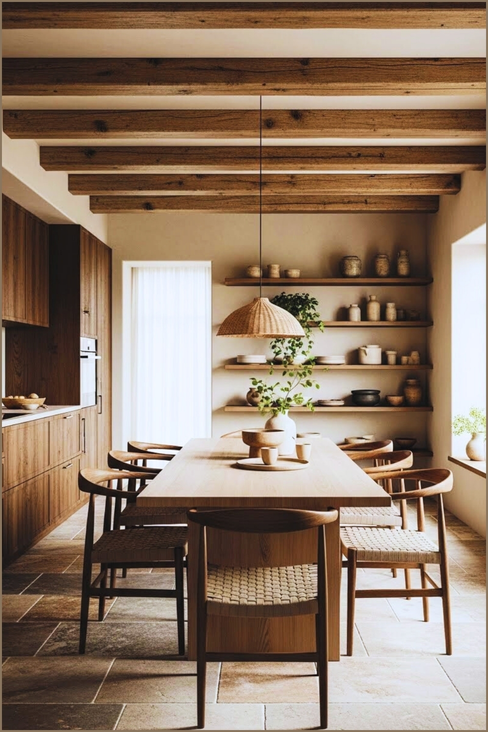 Japandi Kitchen Dining Interior Exposed Rustic Wooden