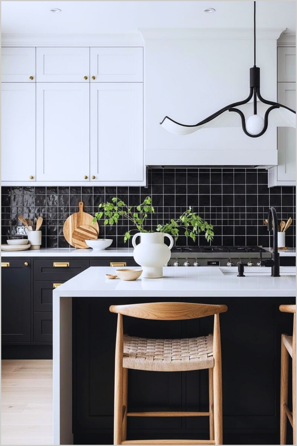 Japandi Kitchen Interior Crisp White Shaker Cabinets