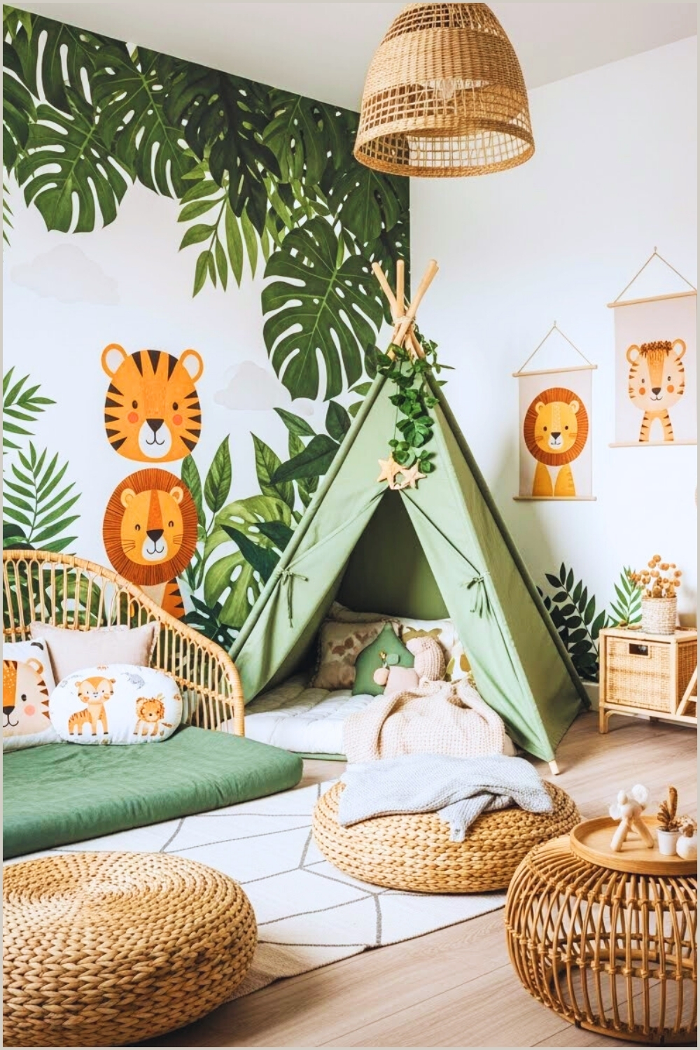 Jungle Themed Toddler Bedroom Interior Cozy Safari Inspired