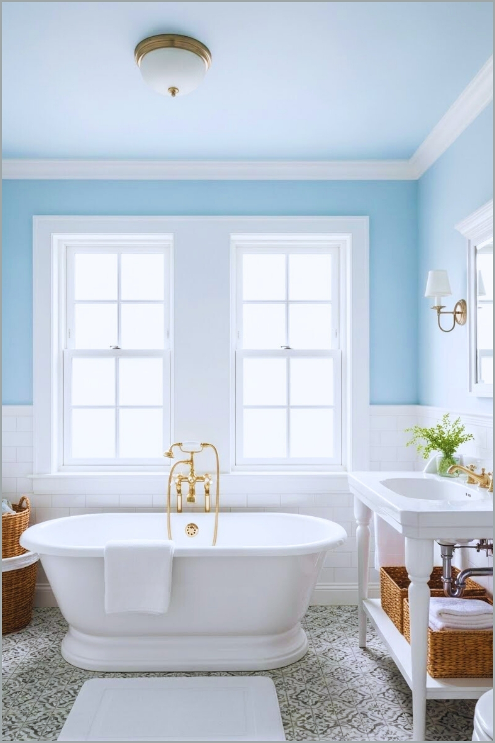 Light And Airy Classic Bathroom With Soft Pastel Blue Walls